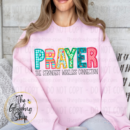 Prayer...the strongest wireless connection (faux embroidery)