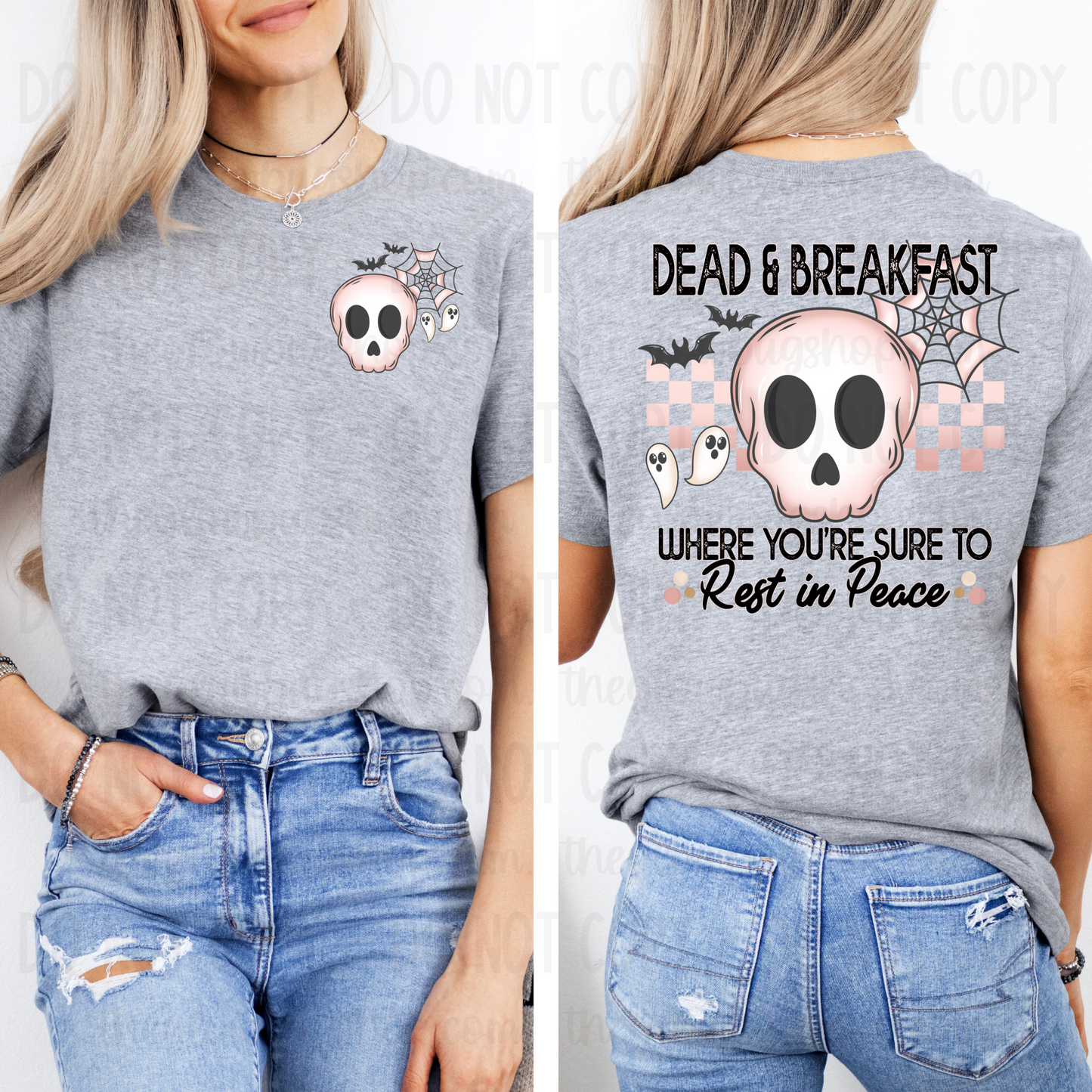 Dead & Breakfast (pink & white) (front and back)