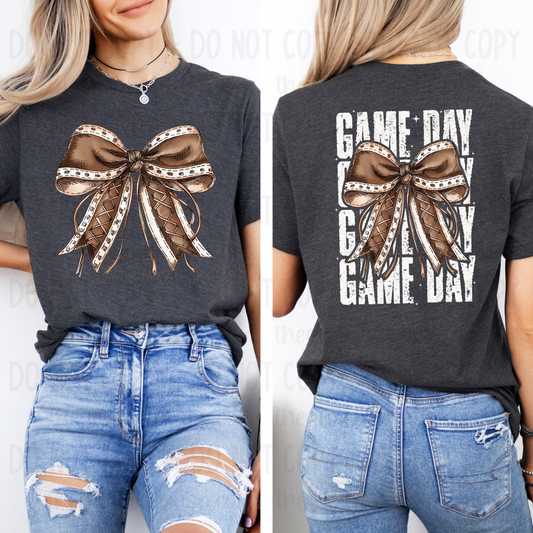 Game Day Football Bow 2 (front and back) white ink