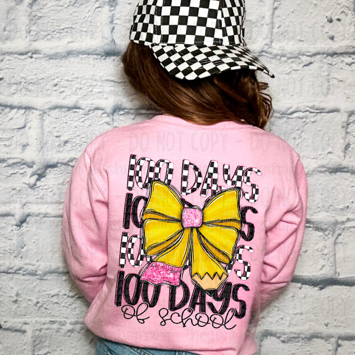 100 Days Of School checker pencil bow (youth)