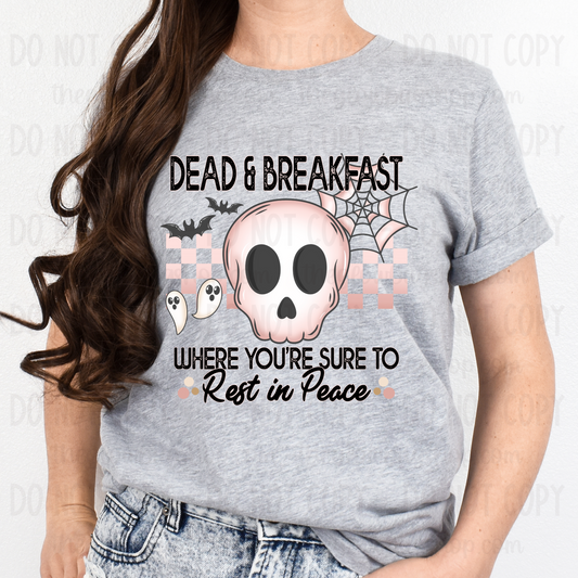 Dead & Breakfast (pink & white) (front only)