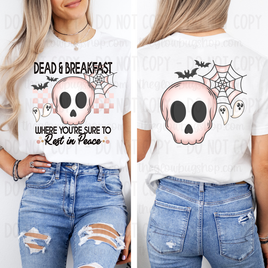 Dead & Breakfast (pink & white) (front and back)