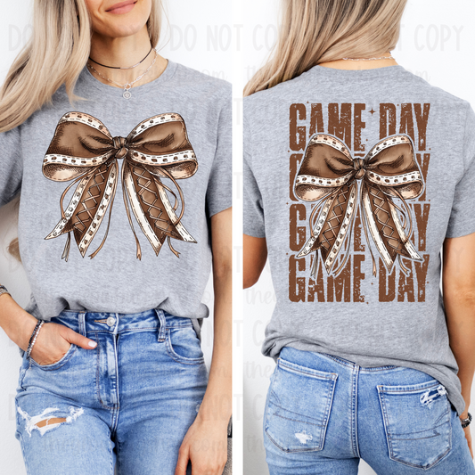 Game Day Football Bow 3 (front and back) brown ink